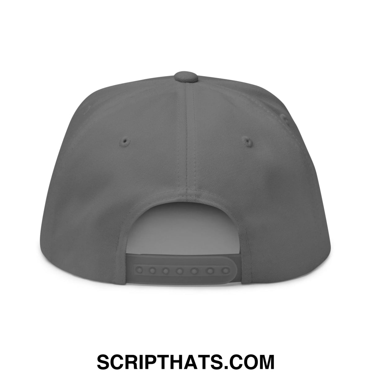 Gray number 1 caddie flat brim bill 5 panel golf snapback hat with structured crown and adjustable strap shown from back