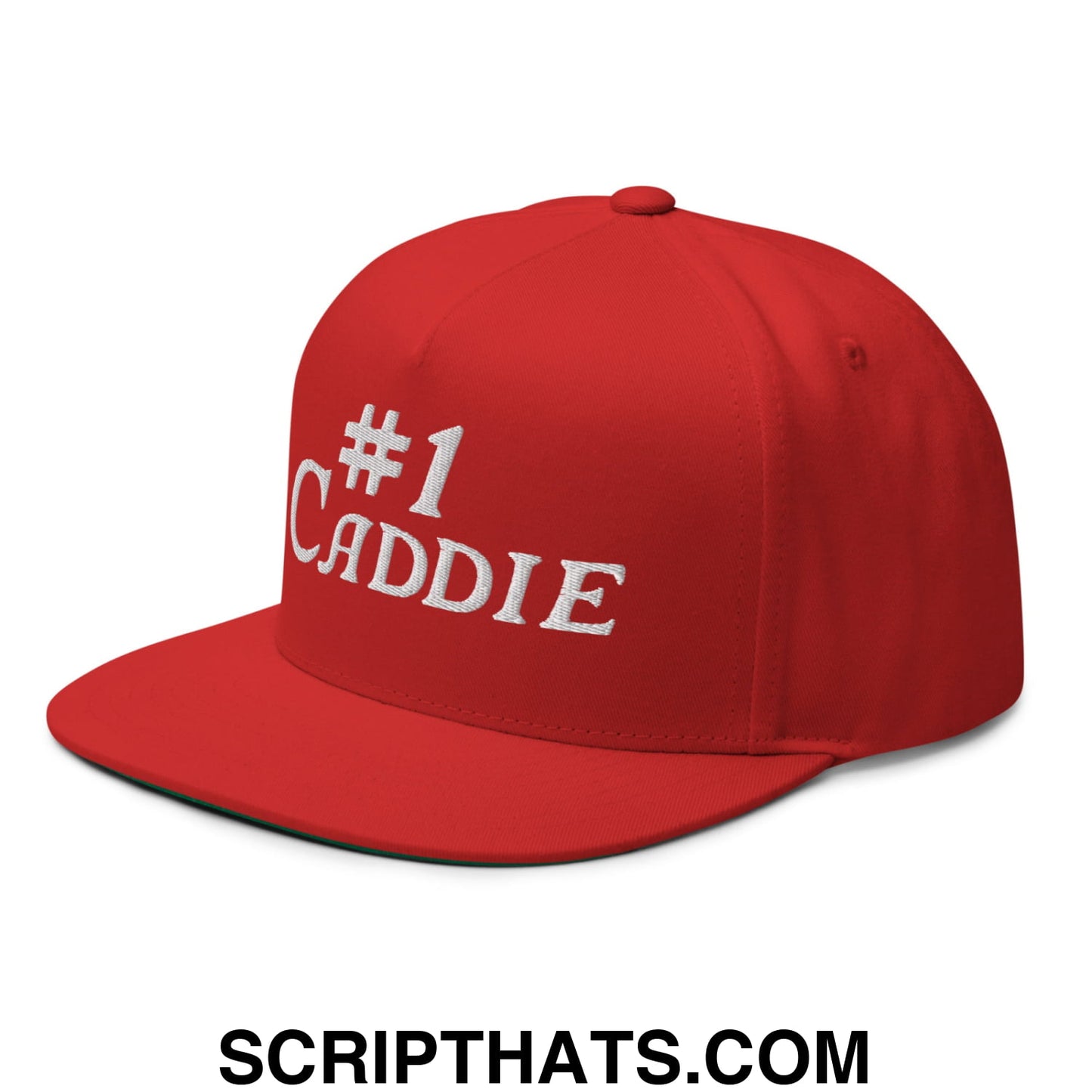 Number 1 Caddie Flat Brim Bill 5 Panel Golf Snapback Hat Red