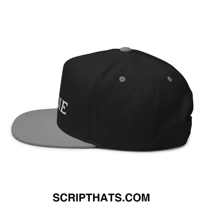 Black number 1 caddie 5 panel golf snapback hat with flat gray brim and white embroidered side lettering