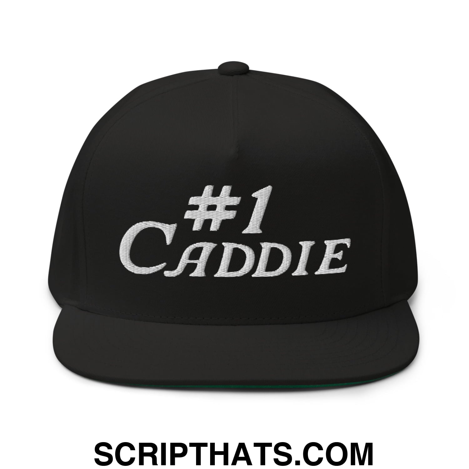 Number 1 Caddie Flat Brim Bill 5 Panel Golf Snapback Hat Black