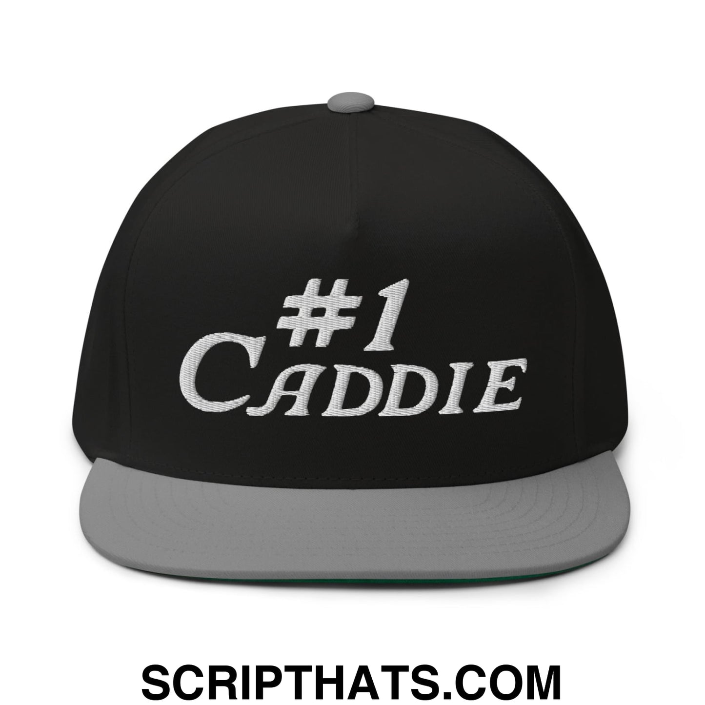Number 1 Caddie Flat Brim Bill 5 Panel Golf Snapback Hat Black Grey