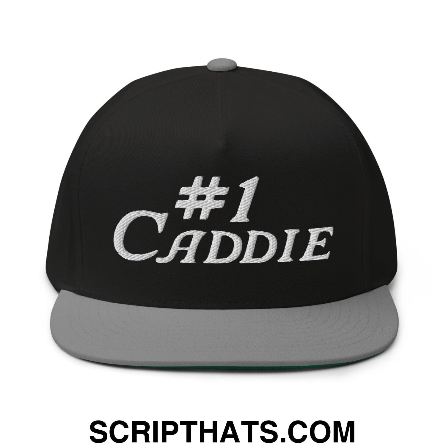 Number 1 Caddie Flat Brim Bill 5 Panel Golf Snapback Hat Black Grey