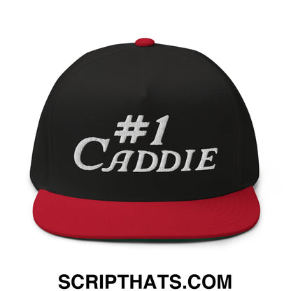 Number 1 Caddie Flat Brim Bill 5 Panel Golf Snapback Hat Black Red