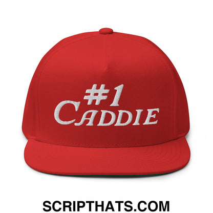 Number 1 Caddie Flat Brim Bill 5 Panel Golf Snapback Hat Red