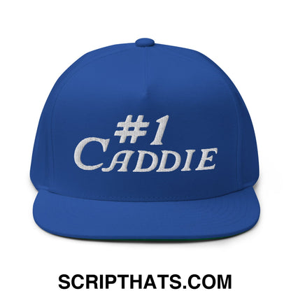 Number 1 Caddie Flat Brim Bill 5 Panel Golf Snapback Hat Royal Blue