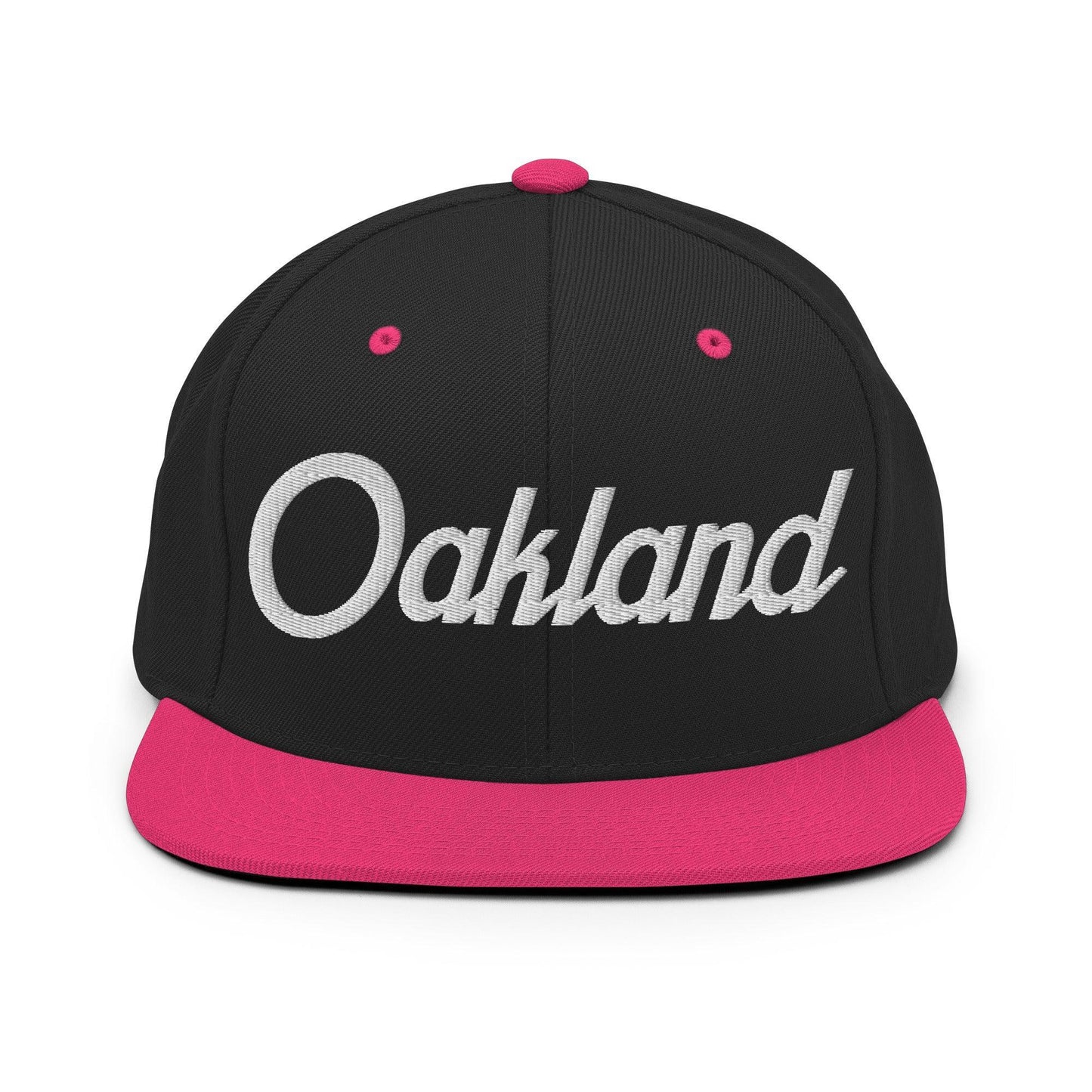 Oakland Script Snapback Hat Black/ Neon Pink