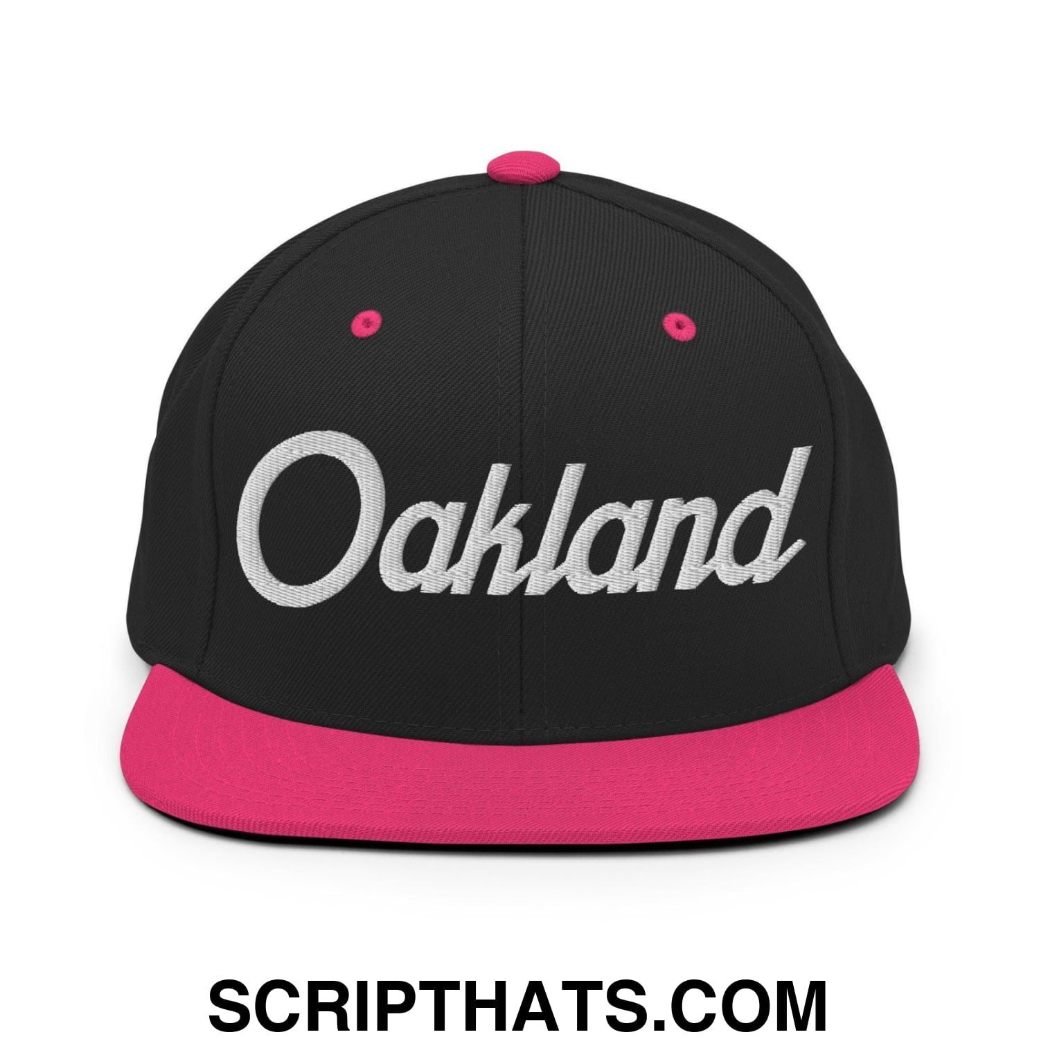 Oakland Script Snapback Hat Black Neon Pink