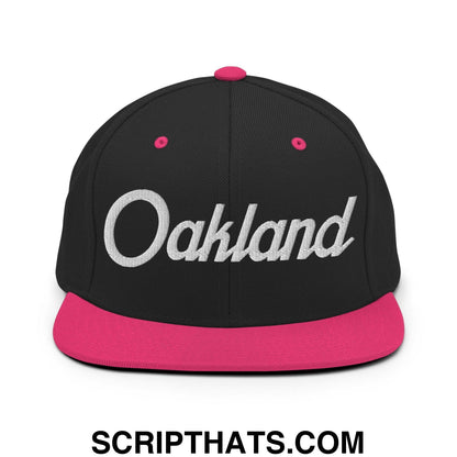 Oakland Script Snapback Hat Black Neon Pink