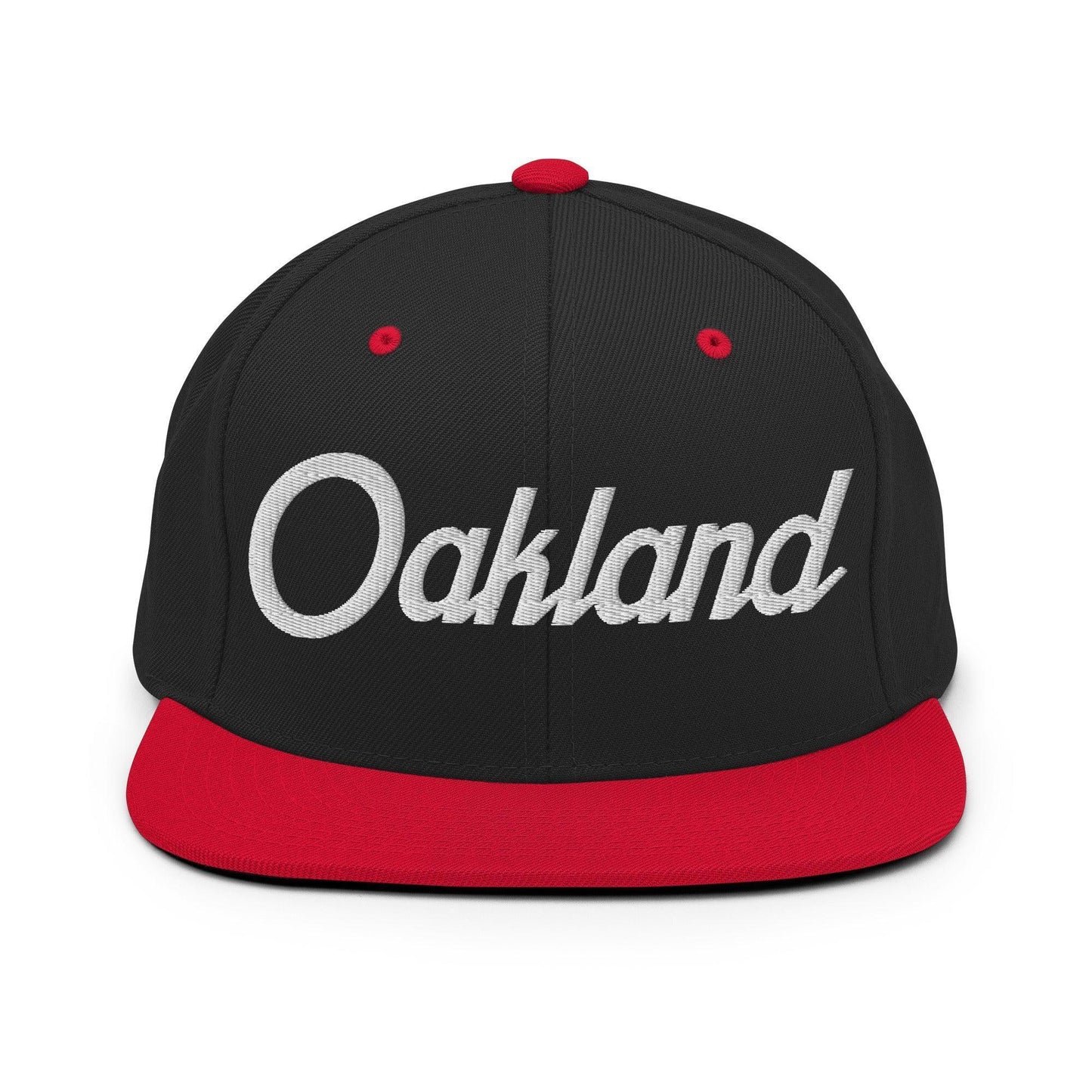 Oakland Script Snapback Hat Black/ Red