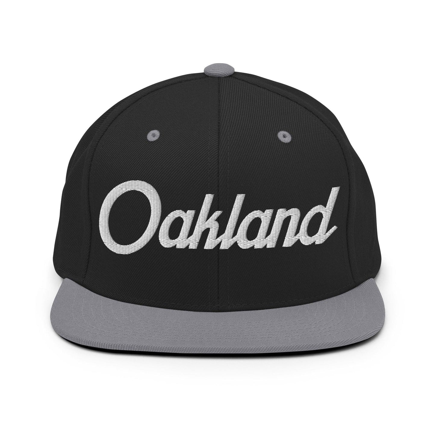 Oakland Script Snapback Hat Black/ Silver