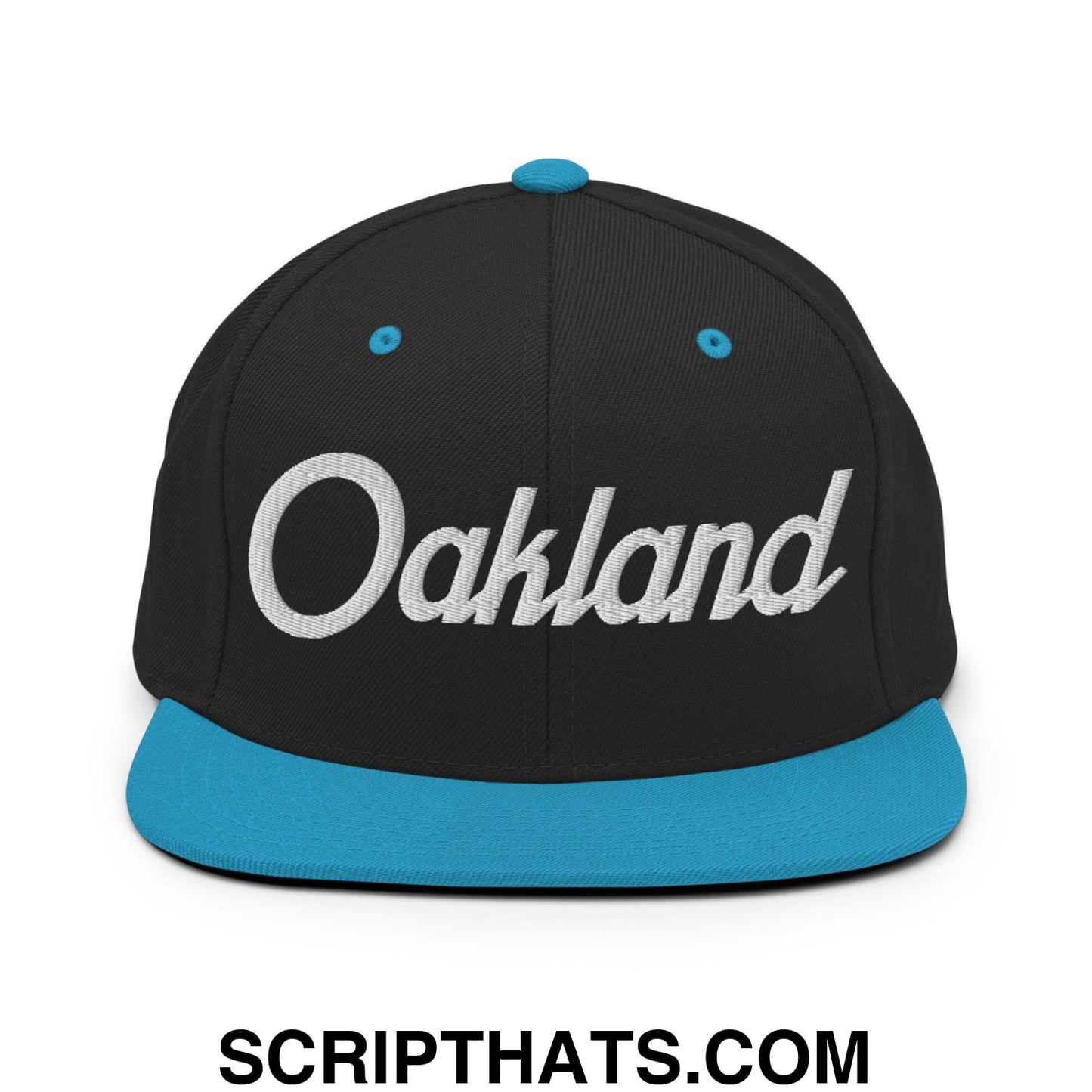 Oakland Script Snapback Hat Black Teal