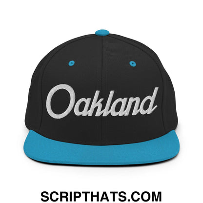 Oakland Script Snapback Hat Black Teal