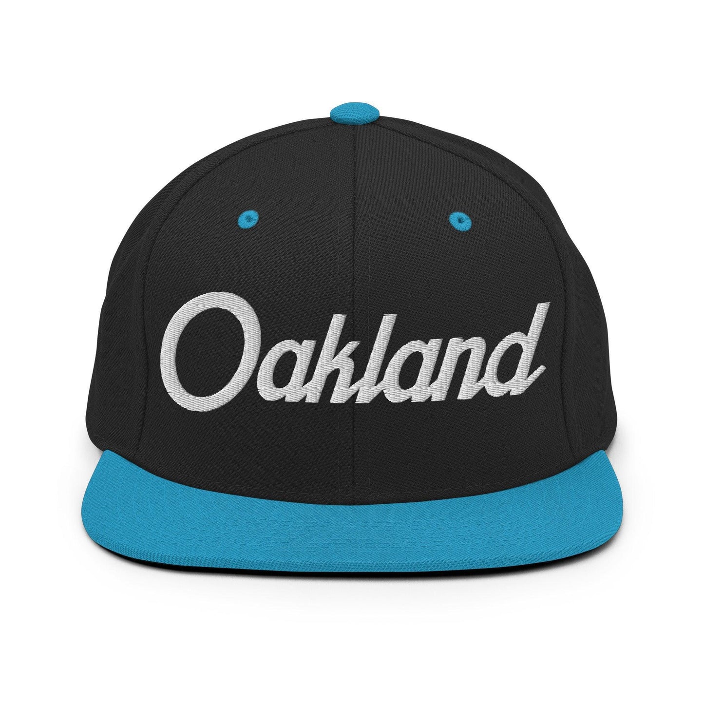 Oakland Script Snapback Hat Black/ Teal