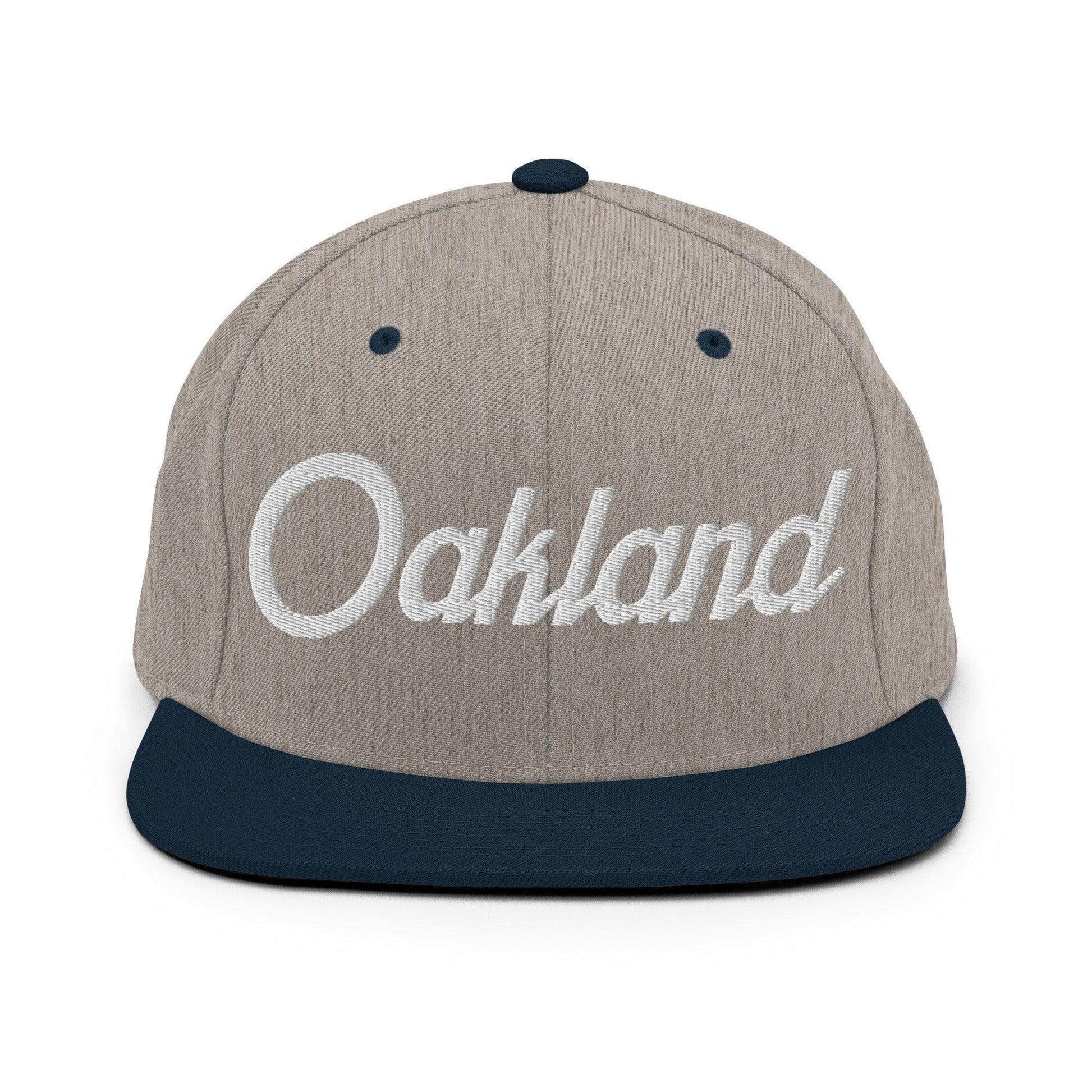 Oakland Script Snapback Hat Heather Grey/ Navy