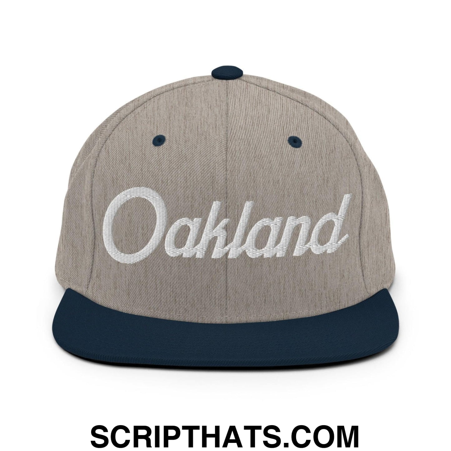 Oakland Script Snapback Hat Heather Grey Navy