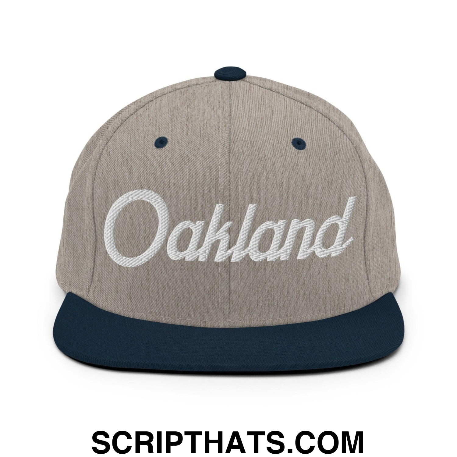 Oakland Script Snapback Hat Heather Grey Navy