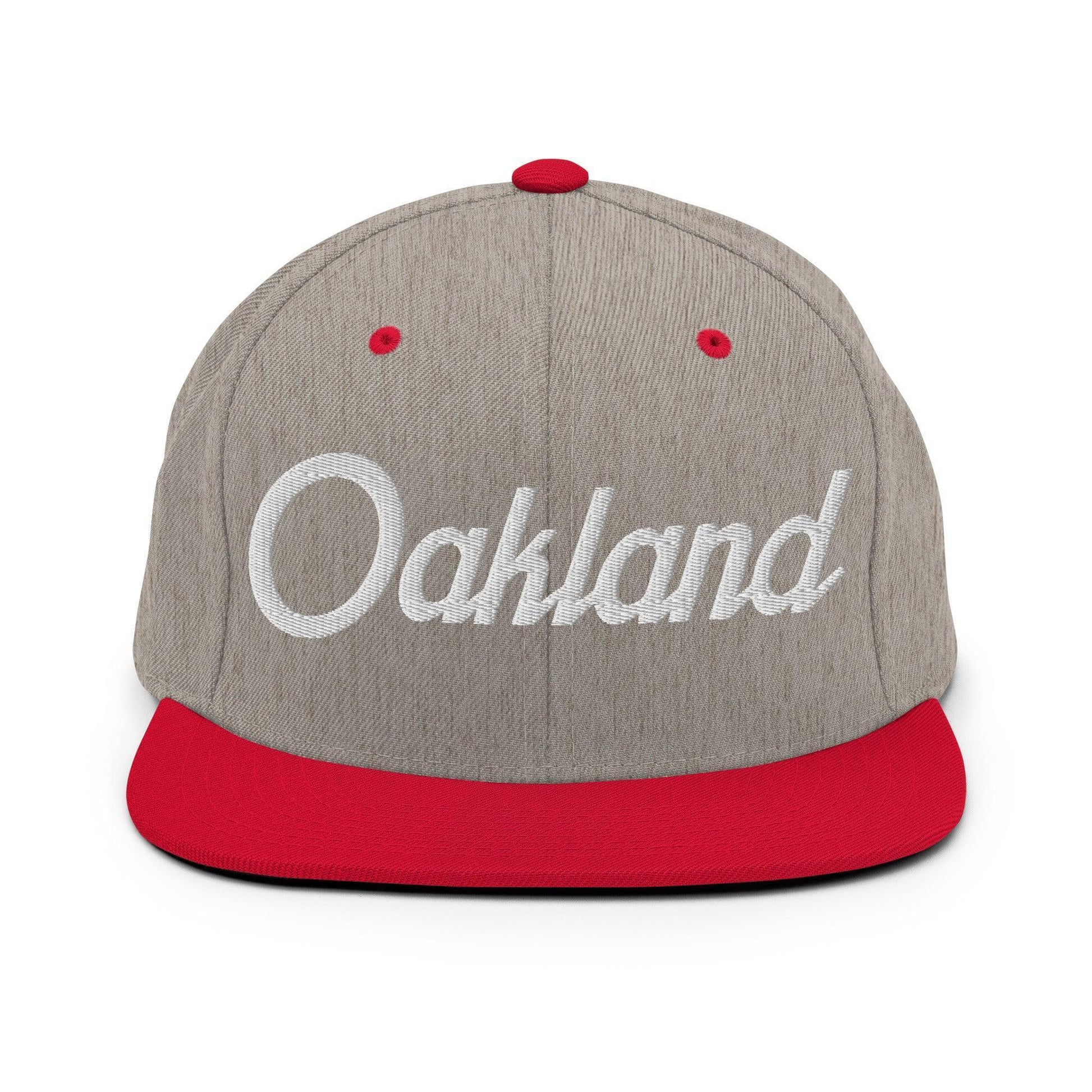 Oakland Script Snapback Hat Heather Grey/ Red