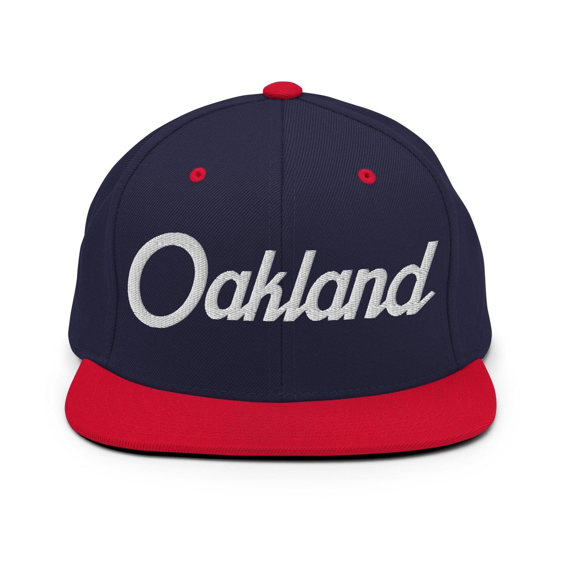 Oakland Script Snapback Hat Navy/ Red
