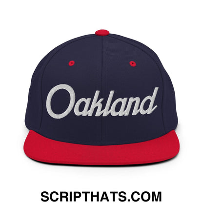 Oakland Script Snapback Hat Navy Red
