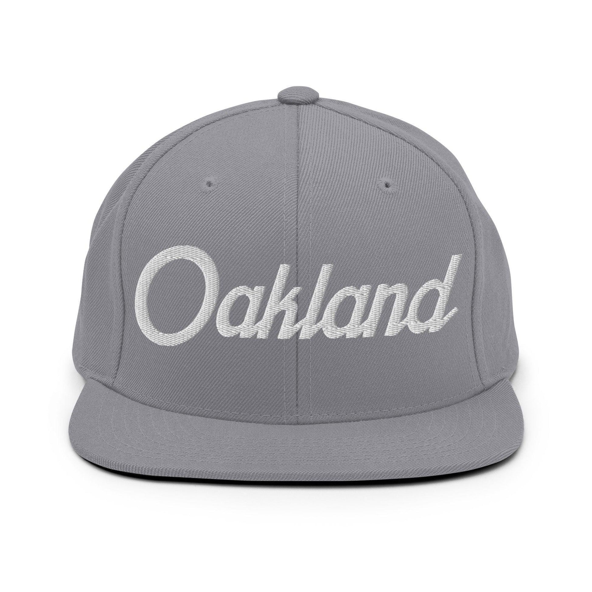Oakland Script Snapback Hat Silver