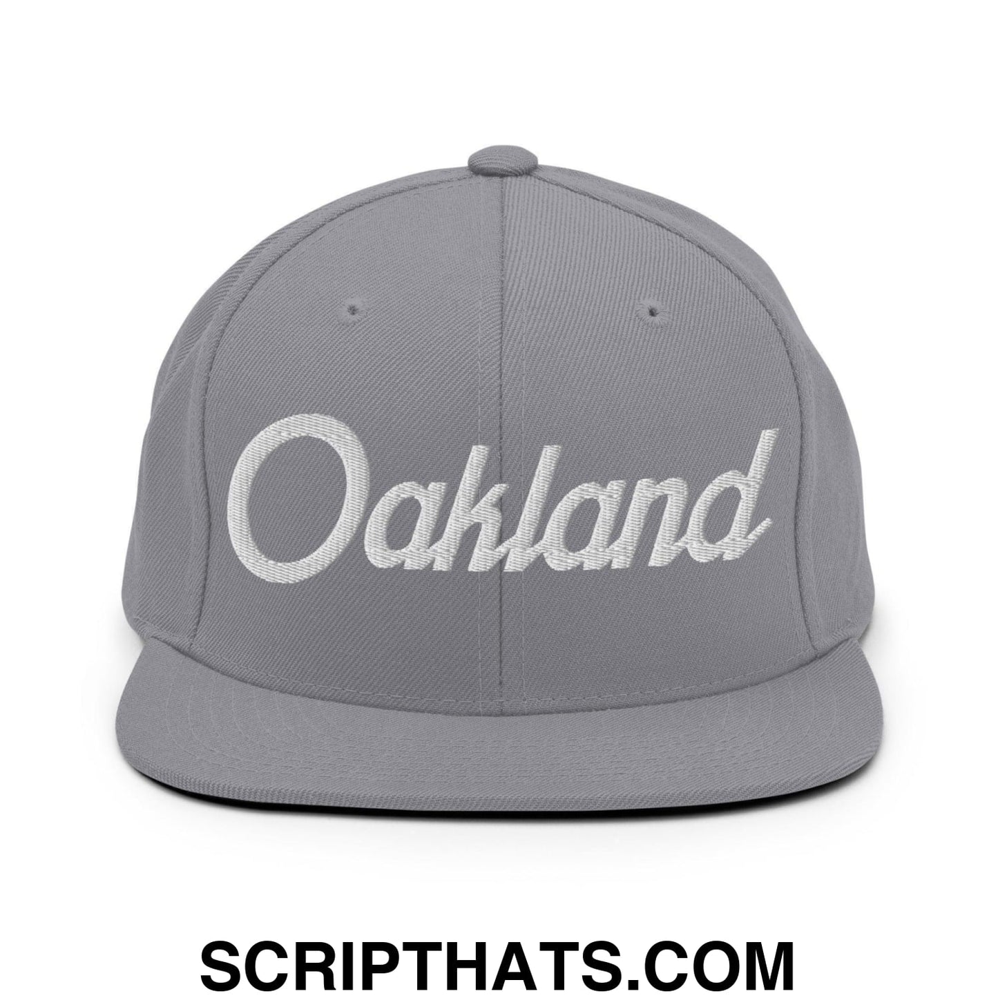 Oakland Script Snapback Hat Silver