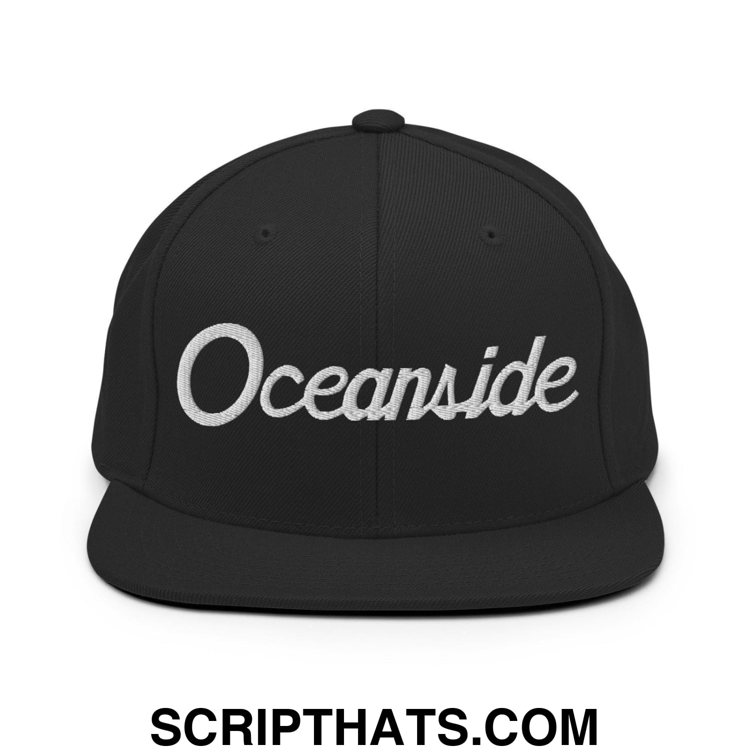 Oceanside Script Snapback Hat Black