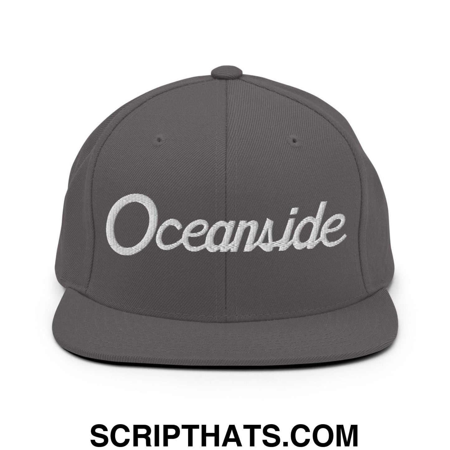 Oceanside Script Snapback Hat Dark Grey
