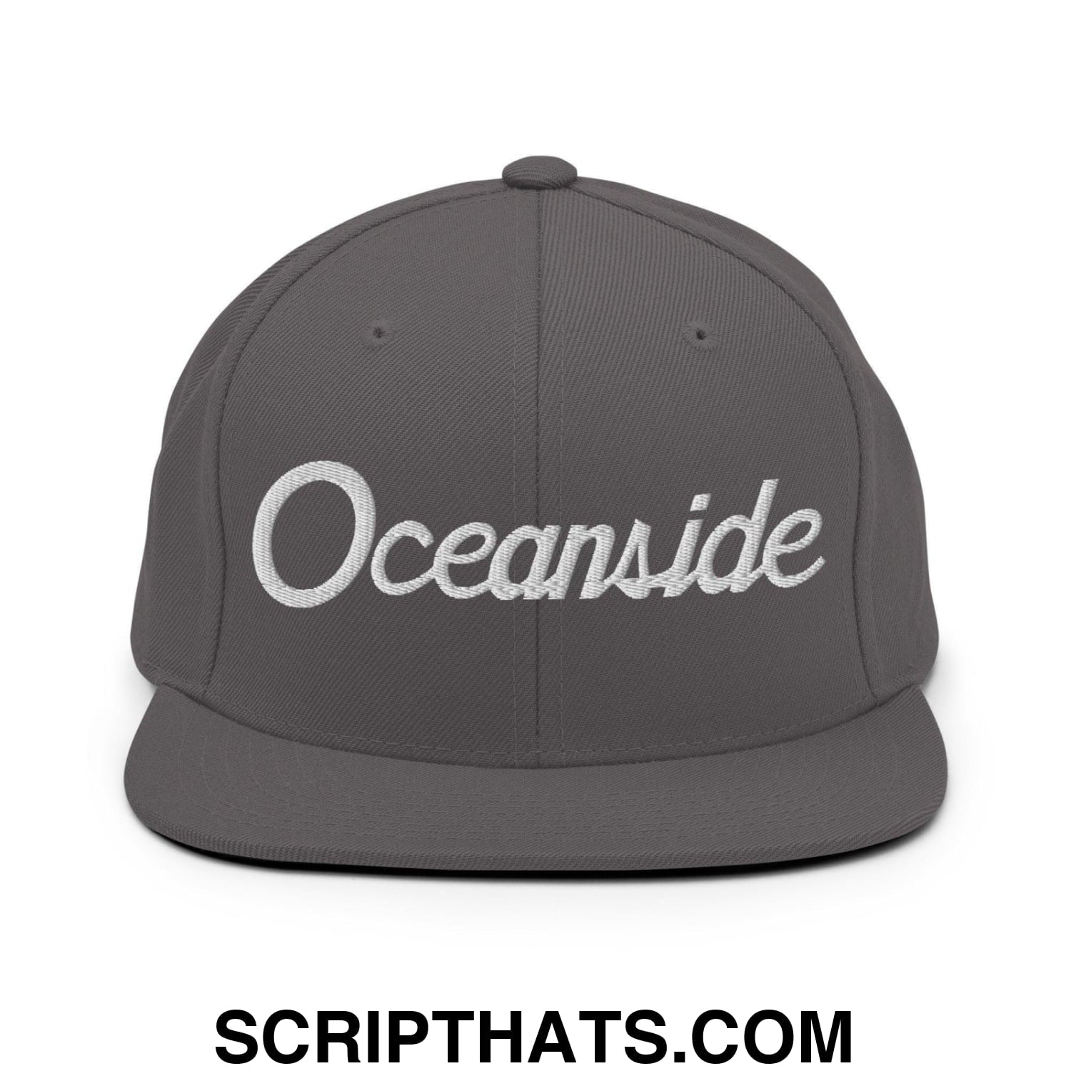 Oceanside Script Snapback Hat Dark Grey
