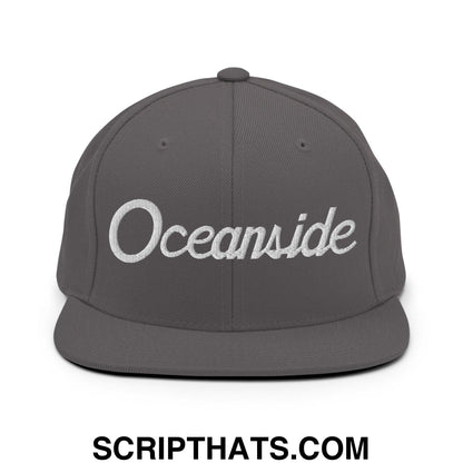 Oceanside Script Snapback Hat Dark Grey
