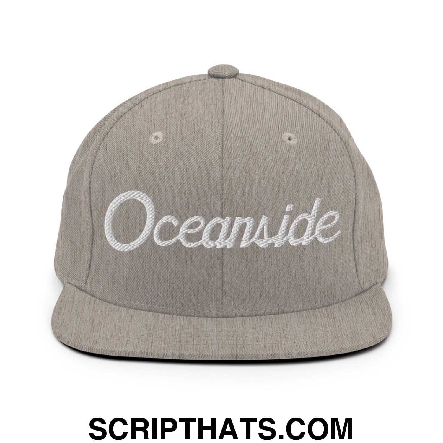 Oceanside Script Snapback Hat Heather Grey