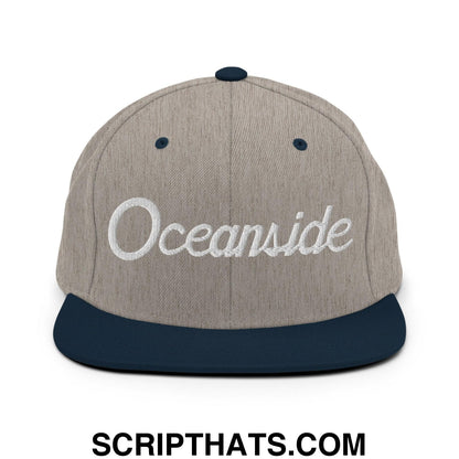 Oceanside Script Snapback Hat Heather Grey Navy