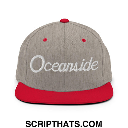 Oceanside Script Snapback Hat Heather Grey Red
