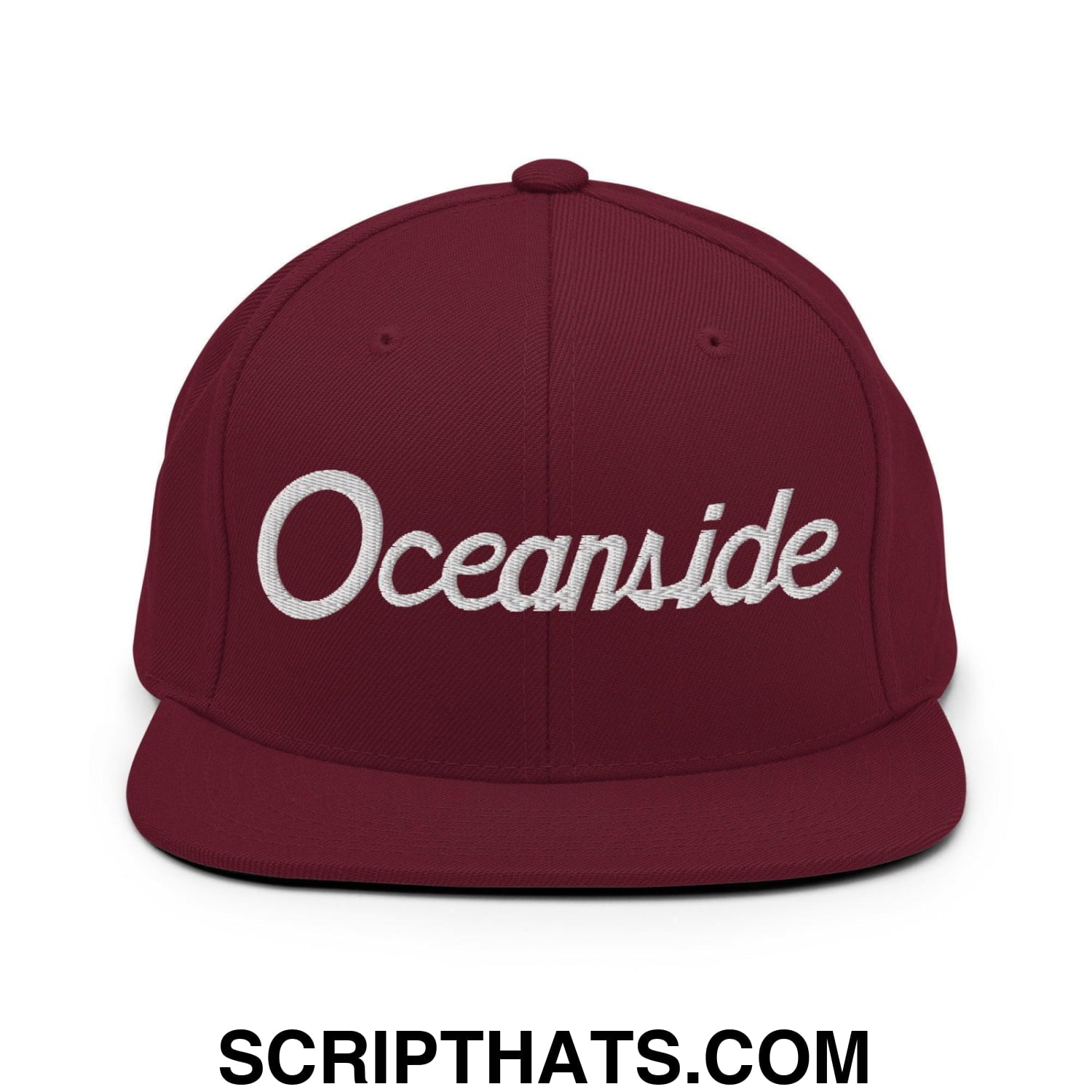 Oceanside Script Snapback Hat Maroon