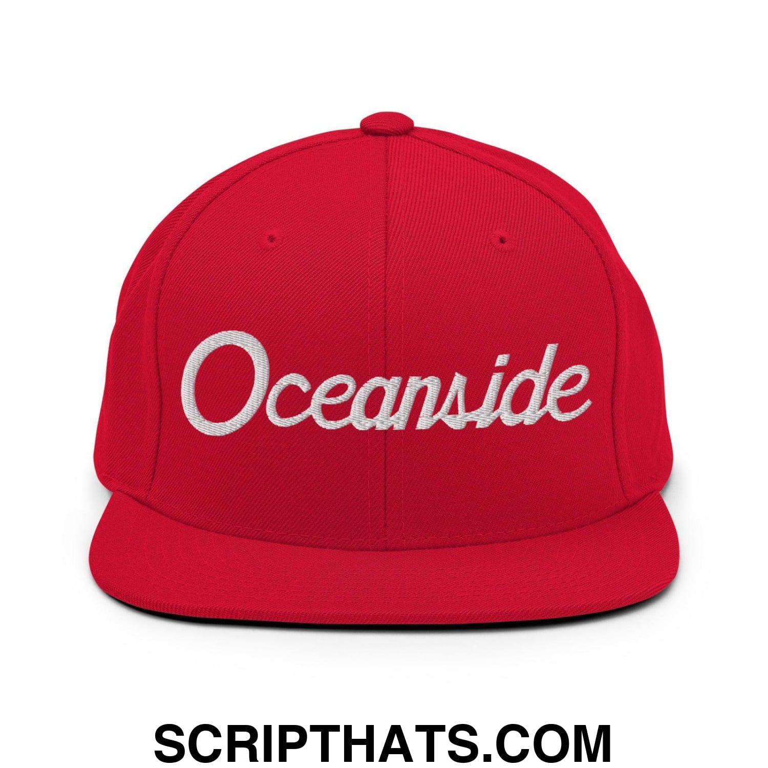 Oceanside Script Snapback Hat Red