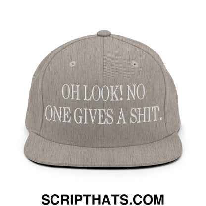 Oh Look! No One Gives A Shit. Embroidered Flat Bill Brim Snapback Hat Heather Grey