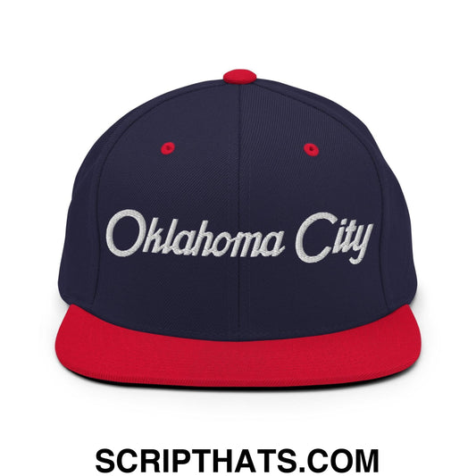 Oklahoma City Script Snapback Hat Navy Red