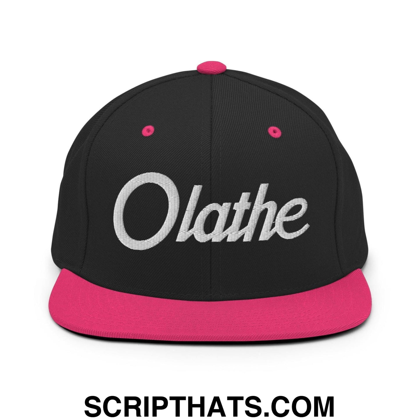 Olathe Script Snapback Hat Black Neon Pink