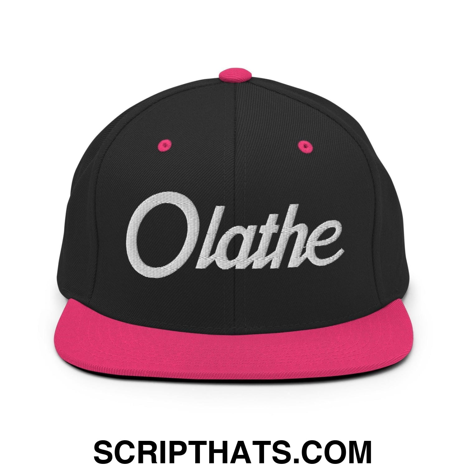 Olathe Script Snapback Hat Black Neon Pink