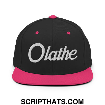 Olathe Script Snapback Hat Black Neon Pink