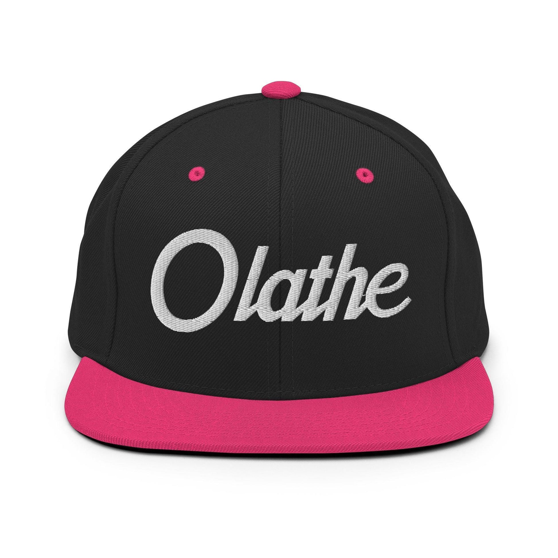 Olathe Script Snapback Hat Black Neon Pink
