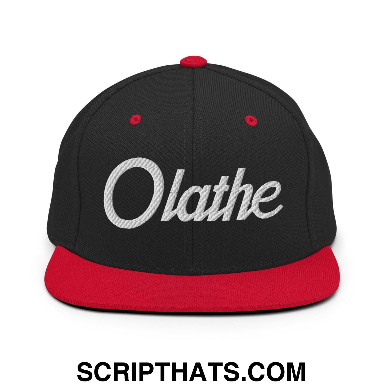 Olathe Script Snapback Hat Black Red