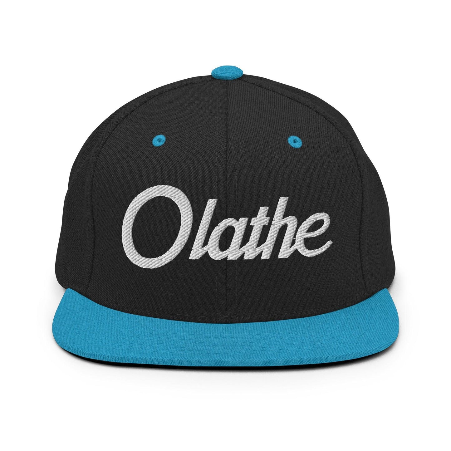 Olathe Script Snapback Hat Black Teal