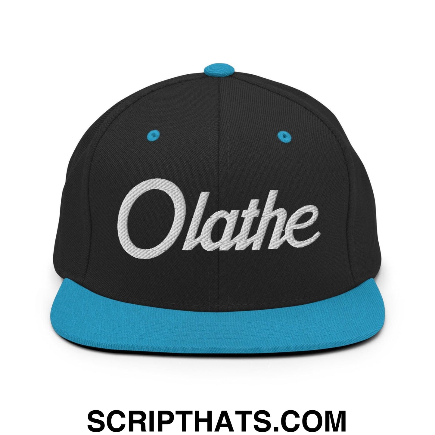 Olathe Script Snapback Hat Black Teal