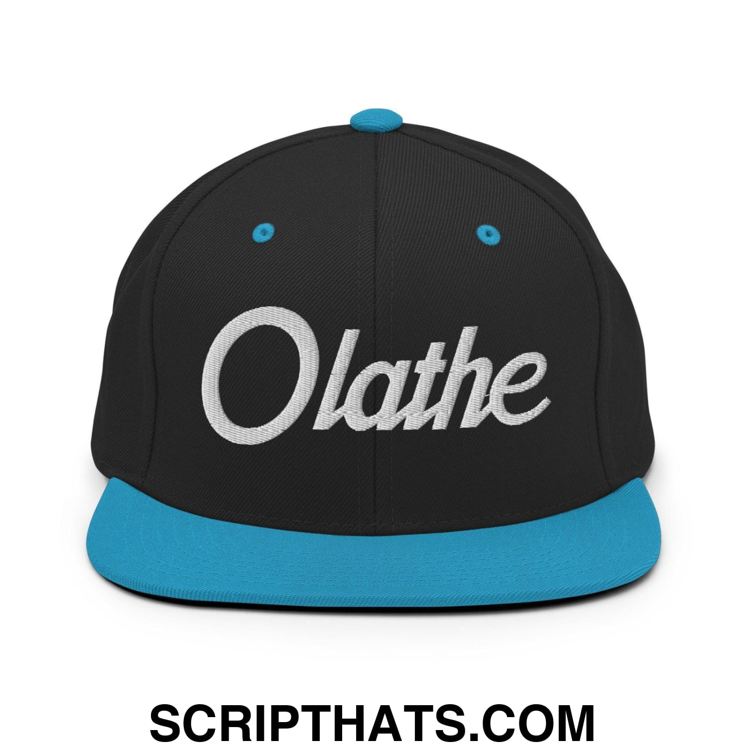 Olathe Script Snapback Hat Black Teal
