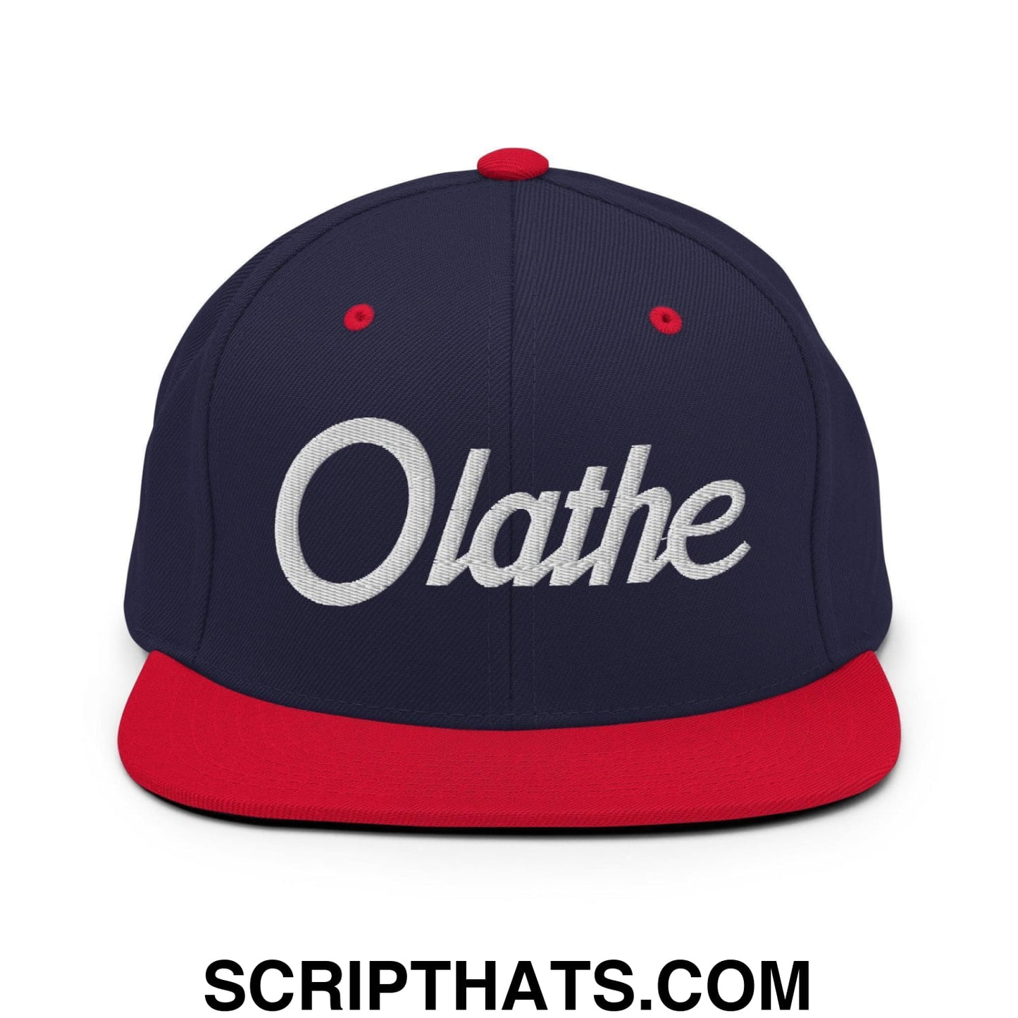 Olathe Script Snapback Hat Navy Red