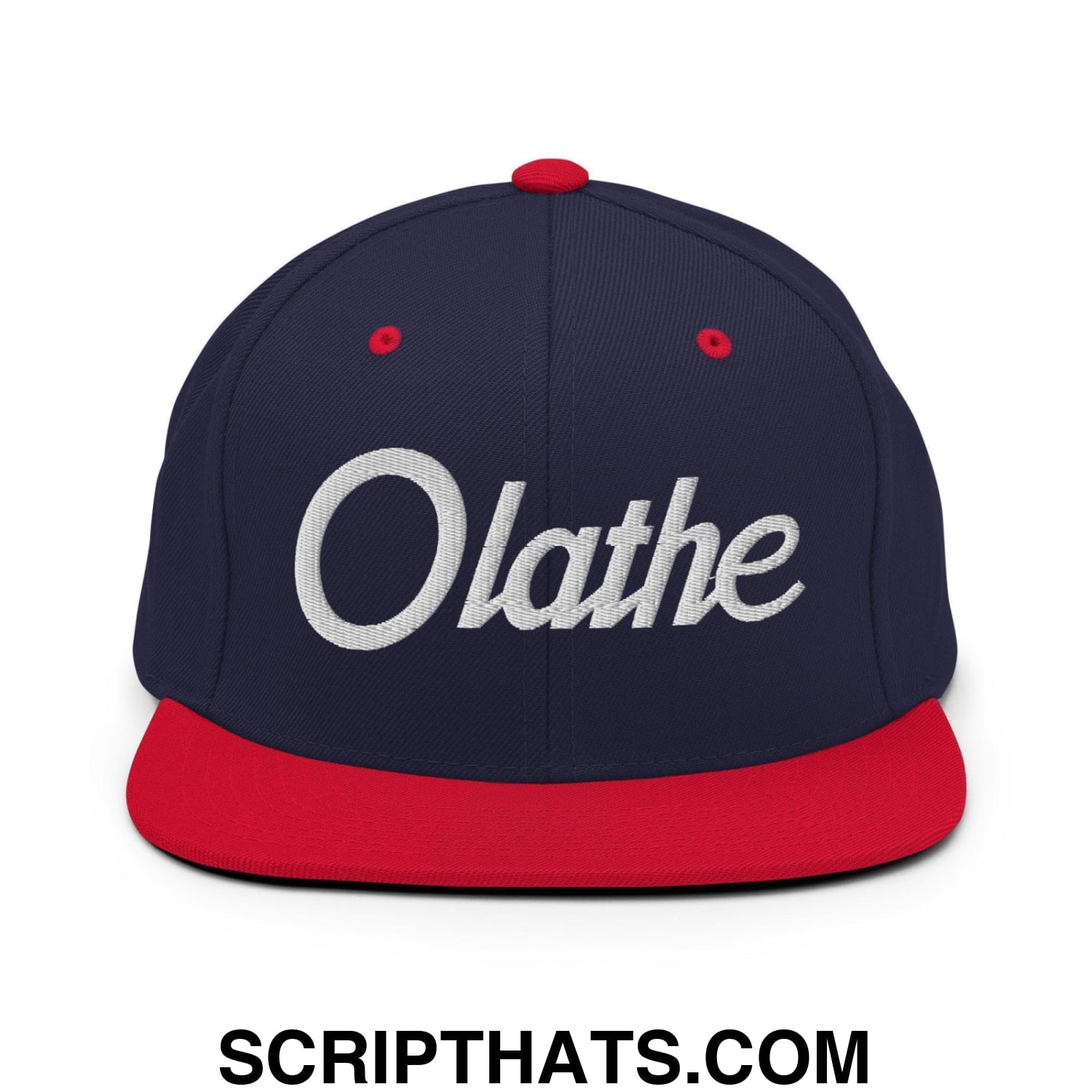 Olathe Script Snapback Hat Navy Red