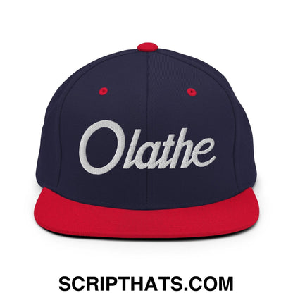 Olathe Script Snapback Hat Navy Red