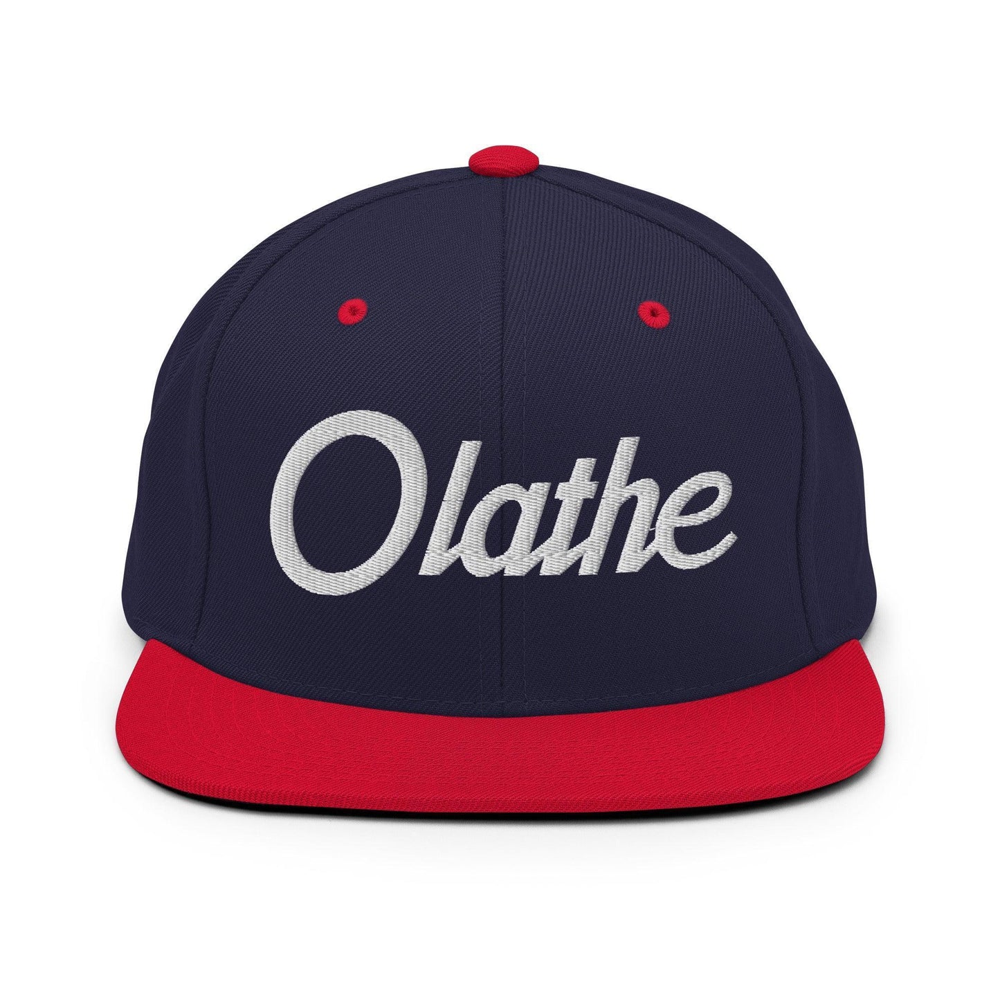 Olathe Script Snapback Hat Navy Red