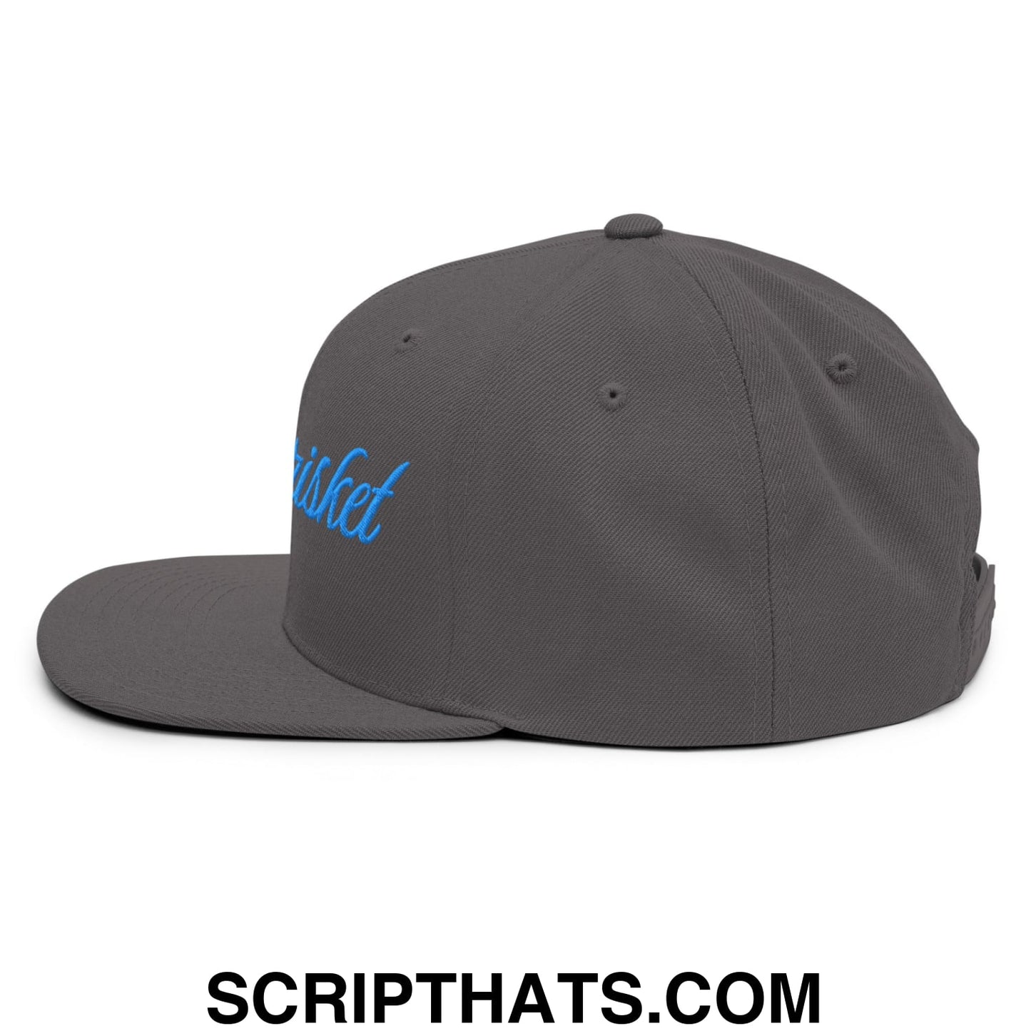 Only Brisket Embroidered Flat Bill Brim Snapback Hat Dark Grey