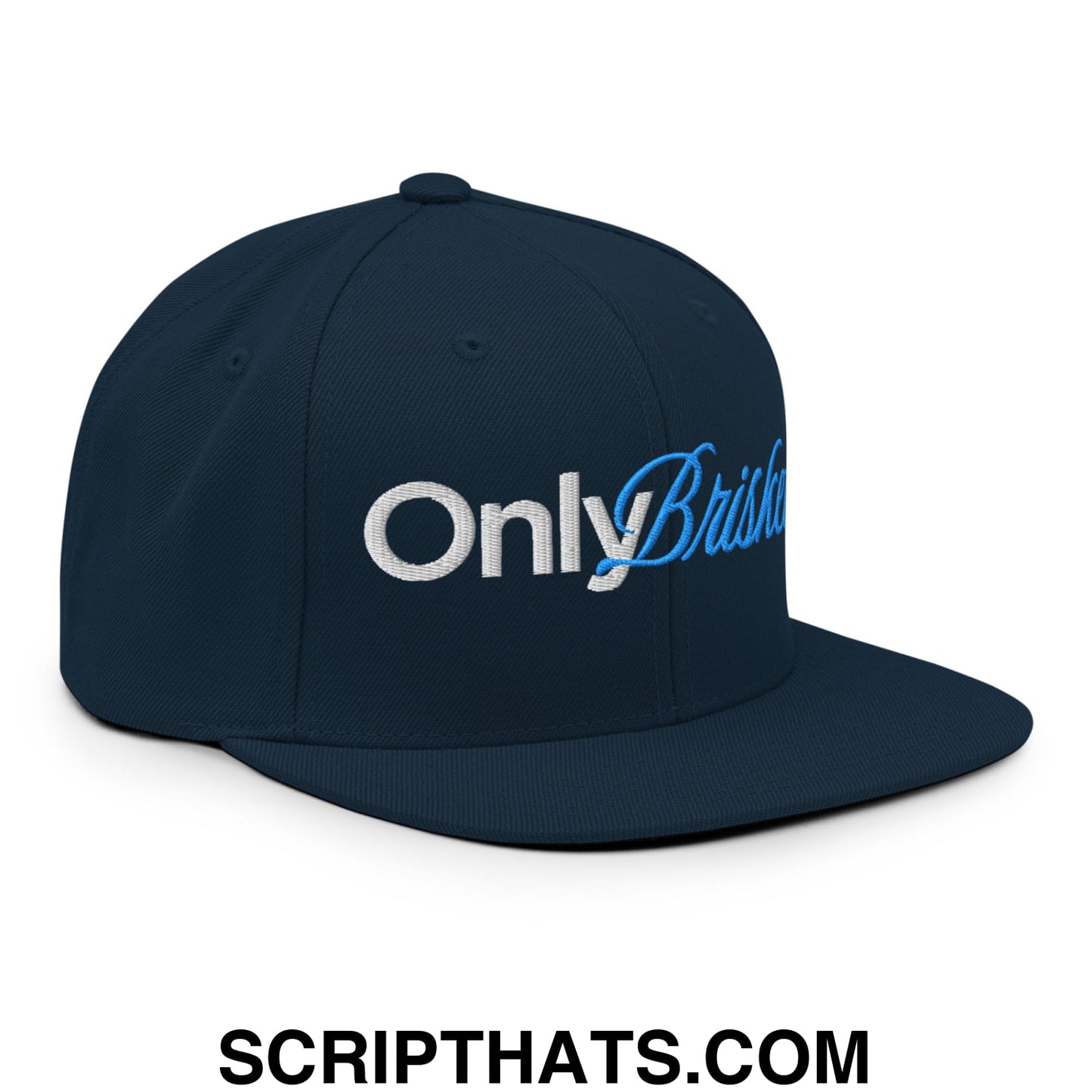 Only Brisket Embroidered Flat Bill Brim Snapback Hat Dark Navy